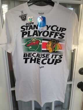 New Reebok White Stanley Cup Playoffs 2014  Wild Vs. Blackhawks T-shirt